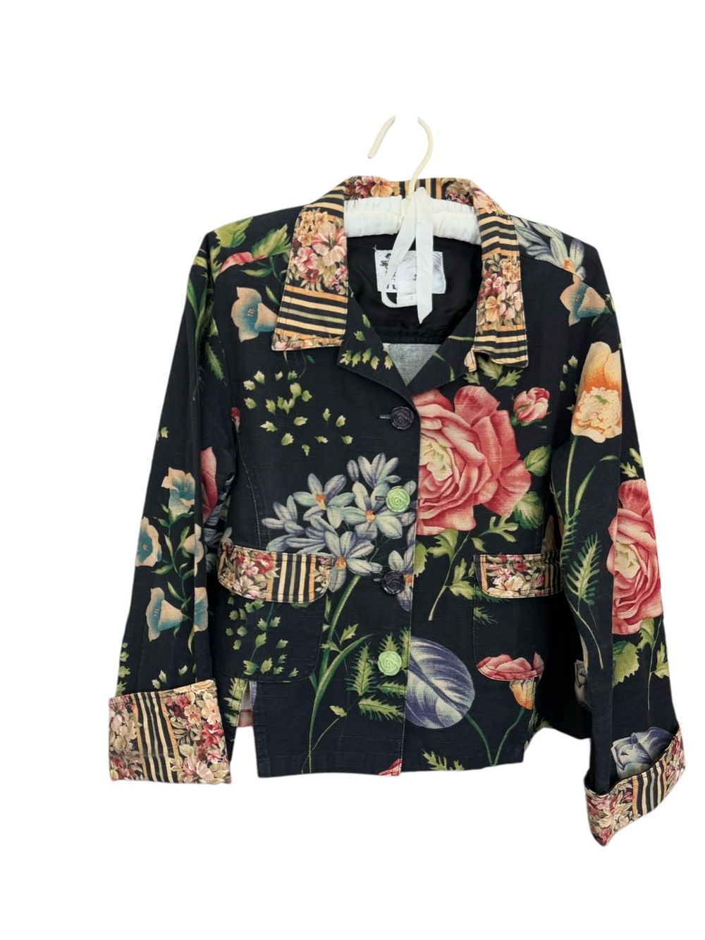 My Boyfriend’s Back Vintage Black-Pink Cotton Floral  Cropped Blazer Jacket - Picture 2 of 16